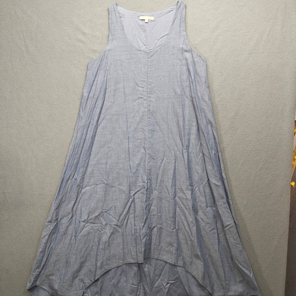 Joan Vass Lagenlook Midi Dress Womens Medium‎ Blue Gray Coastal Old Money Cotton